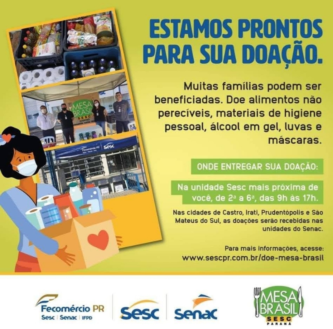 Para doar basta levar sua contribuição, alimentos, produtos de higiene pessoal e de limpeza, na Unidade Sesc Paranaguá, localizada na Rua Domingos Peneda, 947 – Estradinha.