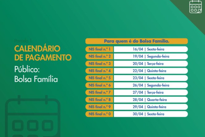 Calendário de pagamento público: bolsa família