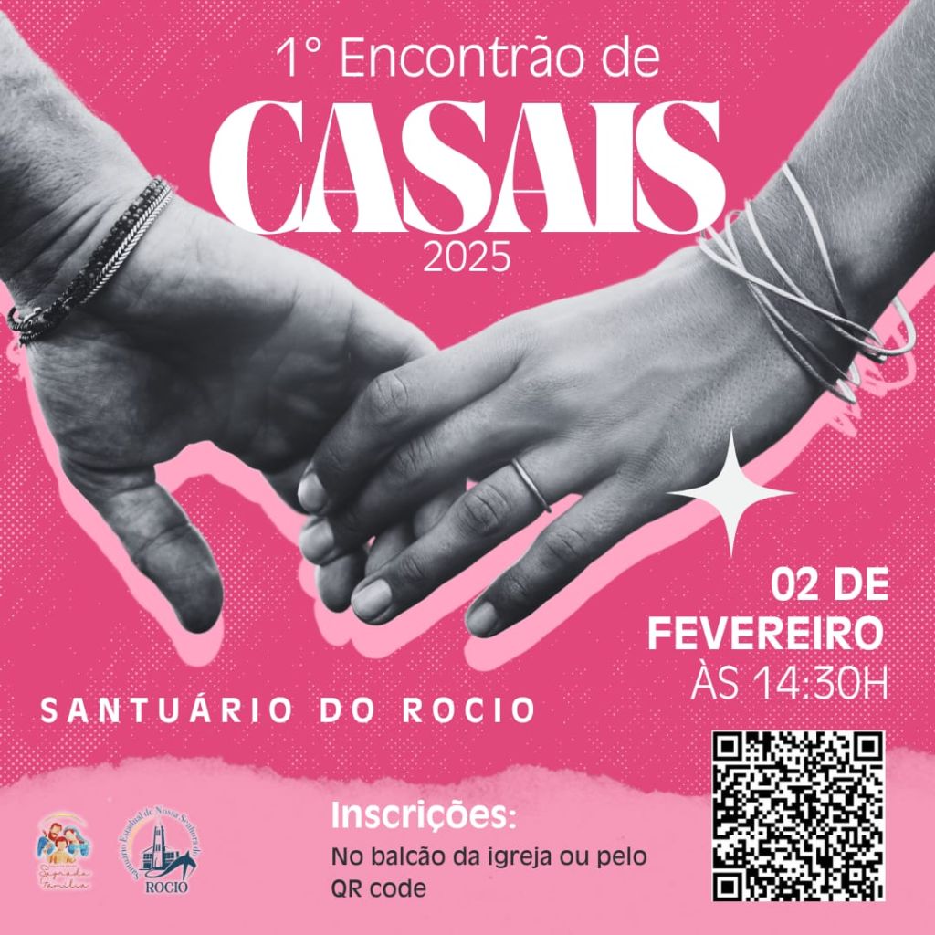 Imagem do 1º Encontro de Casais 2025, promovendo união e participação. Detalhes sobre o evento no Santuario do Rocio em 02 de Fevereiro às 14:30h. 