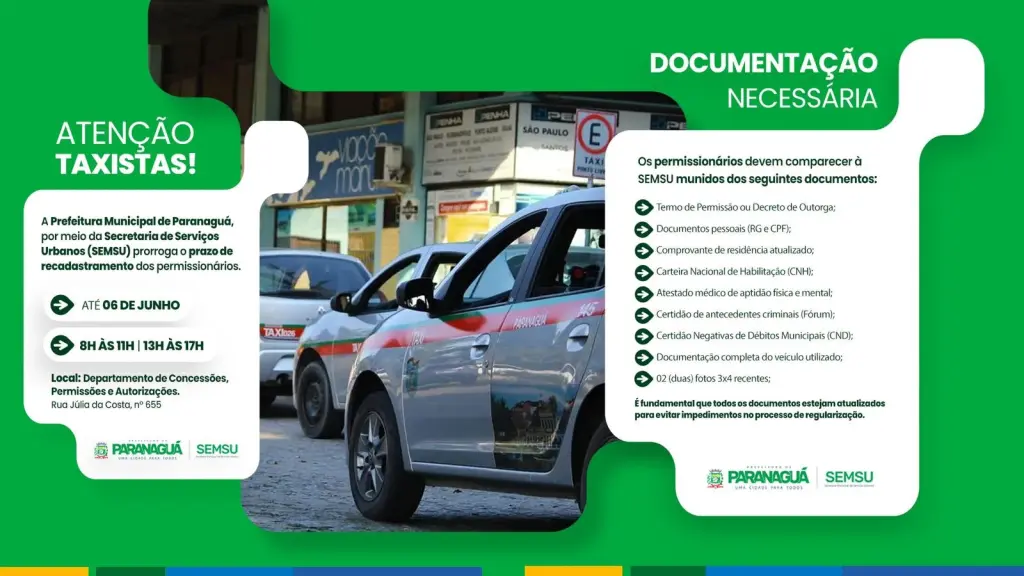 Semsu prorroga prazo de recadastramento dos permissionários do serviço de táxi em Paranaguá 2 15745