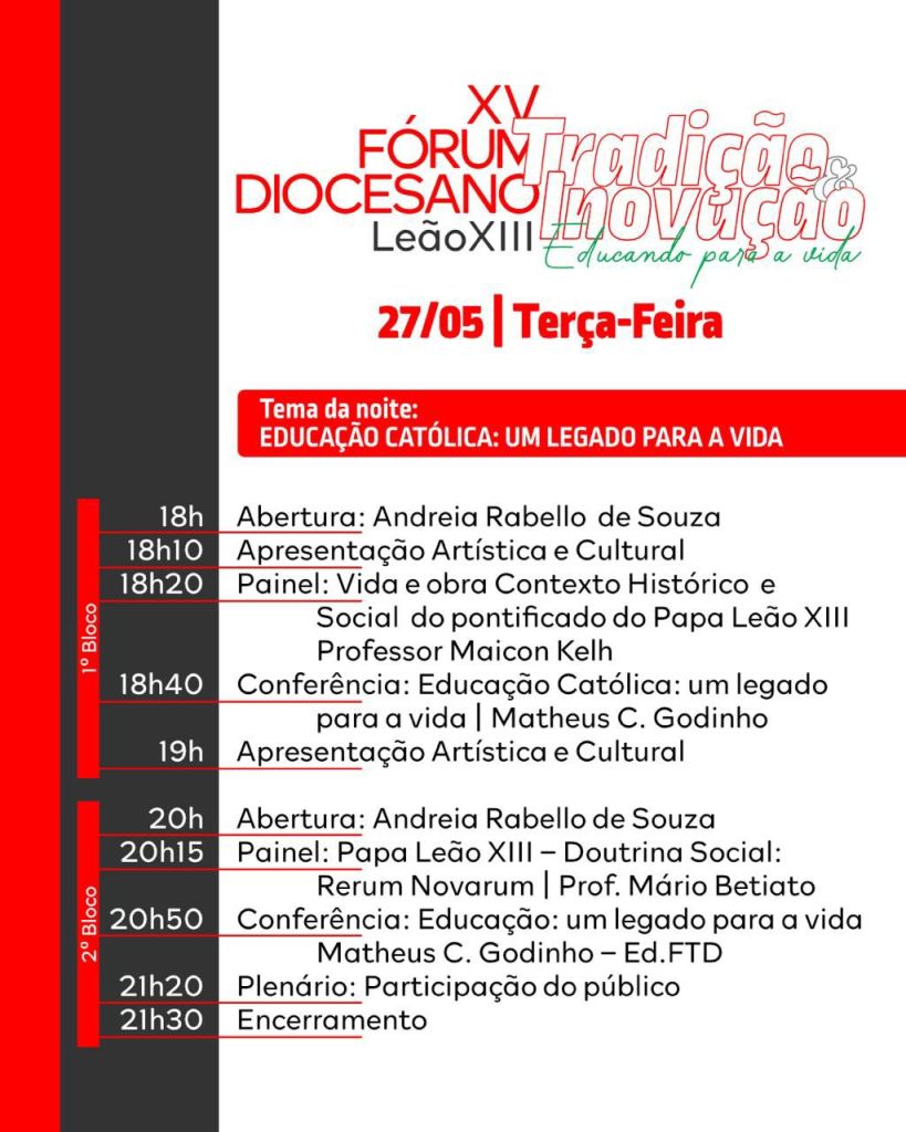 15.º Fórum Diocesano Leão XIII propõe discussão sobre tradição, inovação e o legado de uma escola que cuida 3 76b1d1ef 1896 43fb 9afb 8f9229cc440d