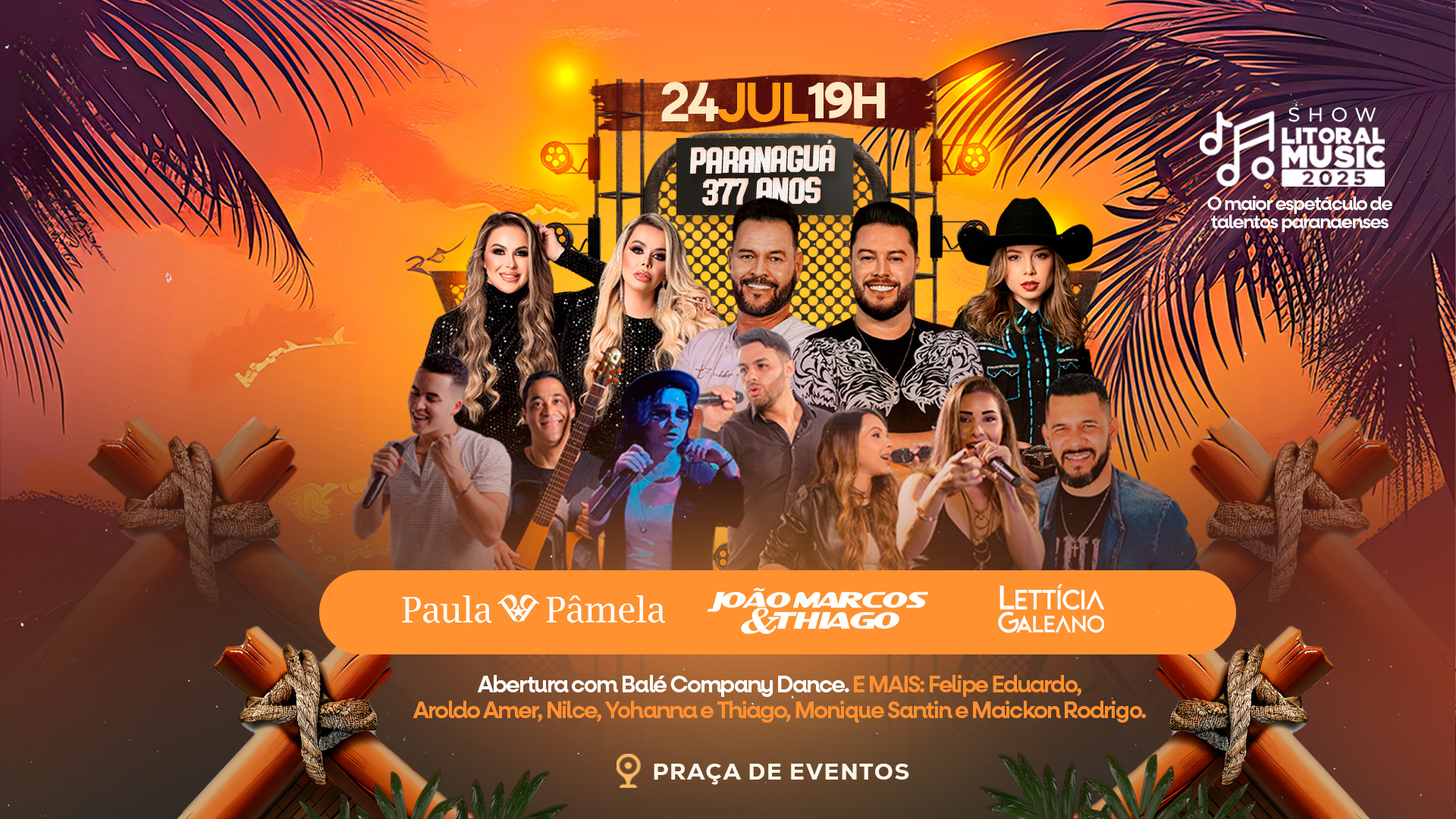 12º Show Litoral Music premia talentos nos 377 anos de Paranaguá 1 O evento, promovido em parceria com a Prefeitura, acontece na Praça de Eventos a partir das 19h, com entrada gratuita e uma programação repleta de talentos locais e regionais (Foto: Arte/Divulgação/Prefeitura de Paranaguá)