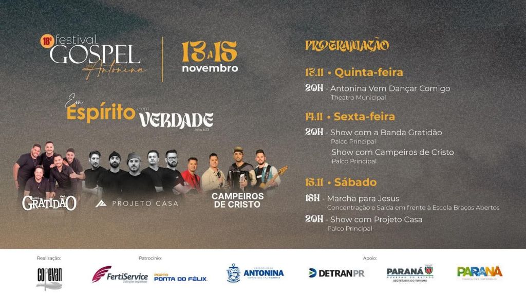 Com programação especial para toda a família, 18.ª edição do Festival Gospel ocorrerá em Antonina 2 Arte/Divulgação