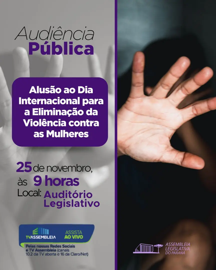 Audiência Pública na Assembleia vai reunir especialistas e autoridades para discutir o enfrentamento da violência contra a mulher no Paraná 1 Créditos: Arte: Anne Botero