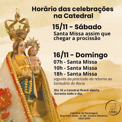 No sábado, haverá a Santa Missa assim que a procissão solene chegar à igreja (Foto: Arte/Divulgação/Catedral Diocesana de Paranaguá)