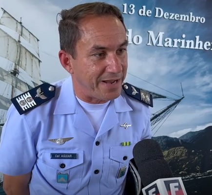  “A Força Aérea, em conjunto com a Marinha e o Exército Brasileiro, em defesa do nosso país. A Marinha para o nosso país é de extrema necessidade que possamos proteger a nossa Amazônia Azul”, afirma o coronel aviador Regilânio Isaías Aguiar de Melo, atual comandante do Cindacta II 
