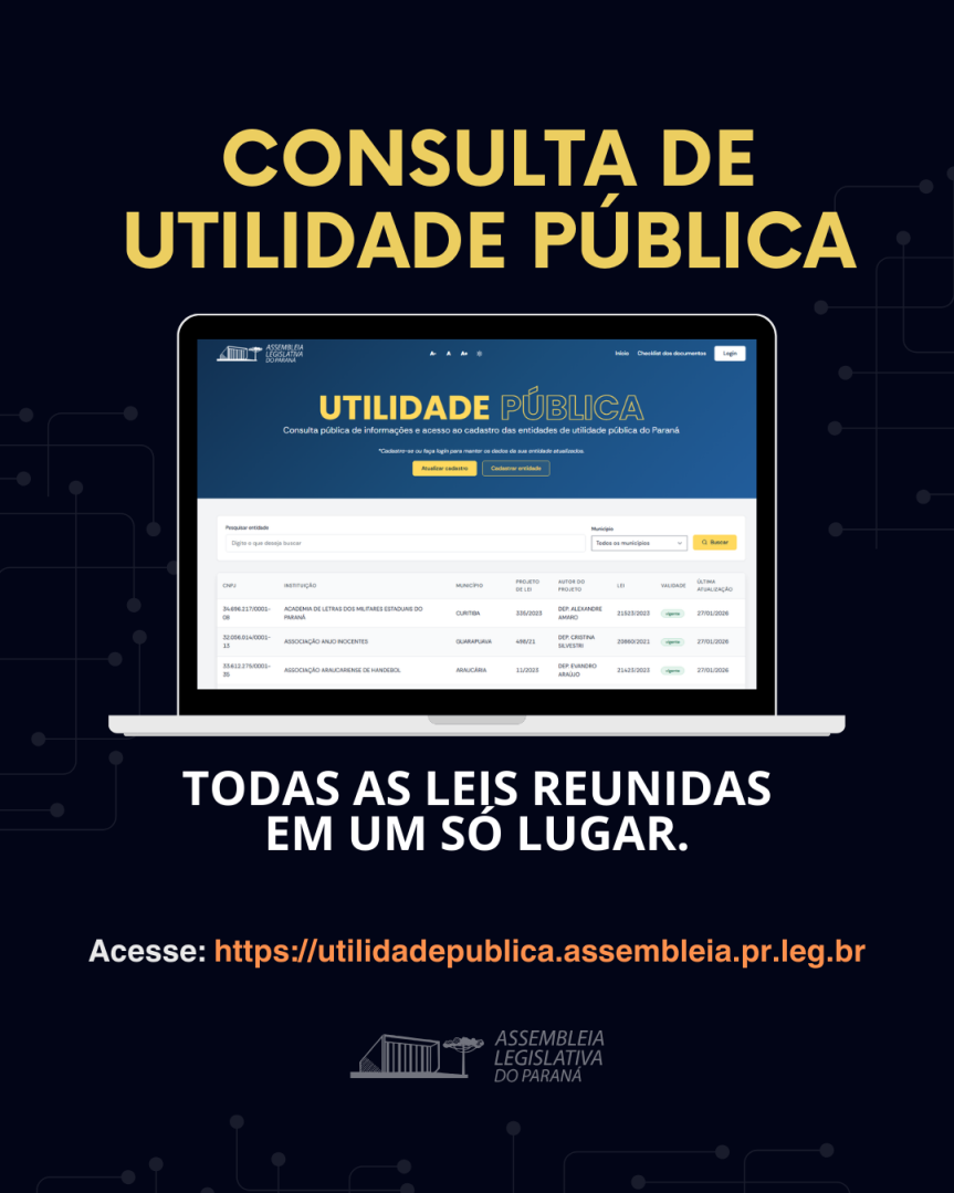Plataforma da Assembleia Legislativa simplifica manutenção do Título de Utilidade Pública para entidades paranaenses 1 Créditos: Arte: Anne Botero