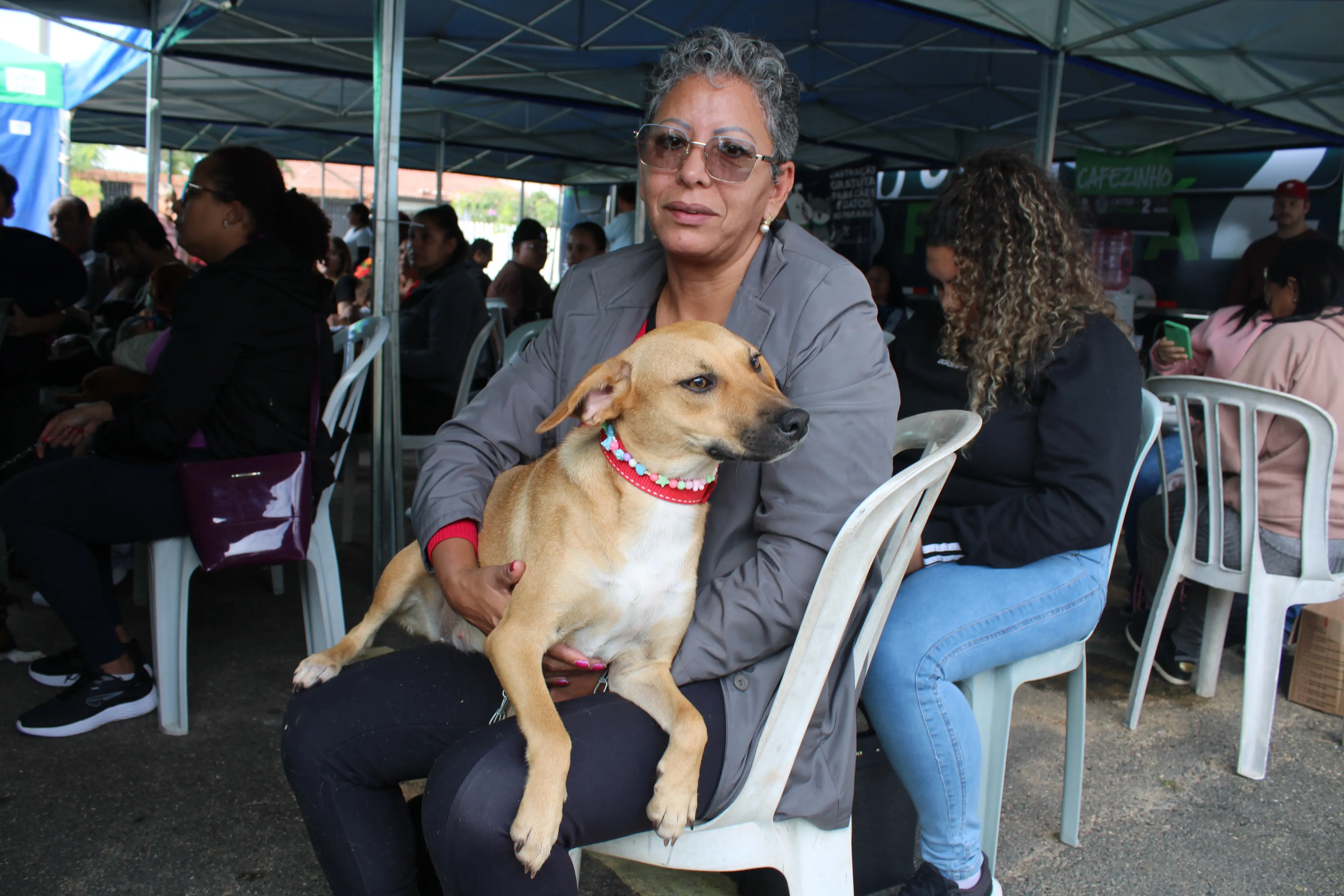 Moradora na Ilha dos Valadares, Maria Jorgina de Lima, levou a cadela Nina, de um ano, para a castração e comenta que o cadastro foi feito com ajuda de uma amiga que é protetora de animais independente