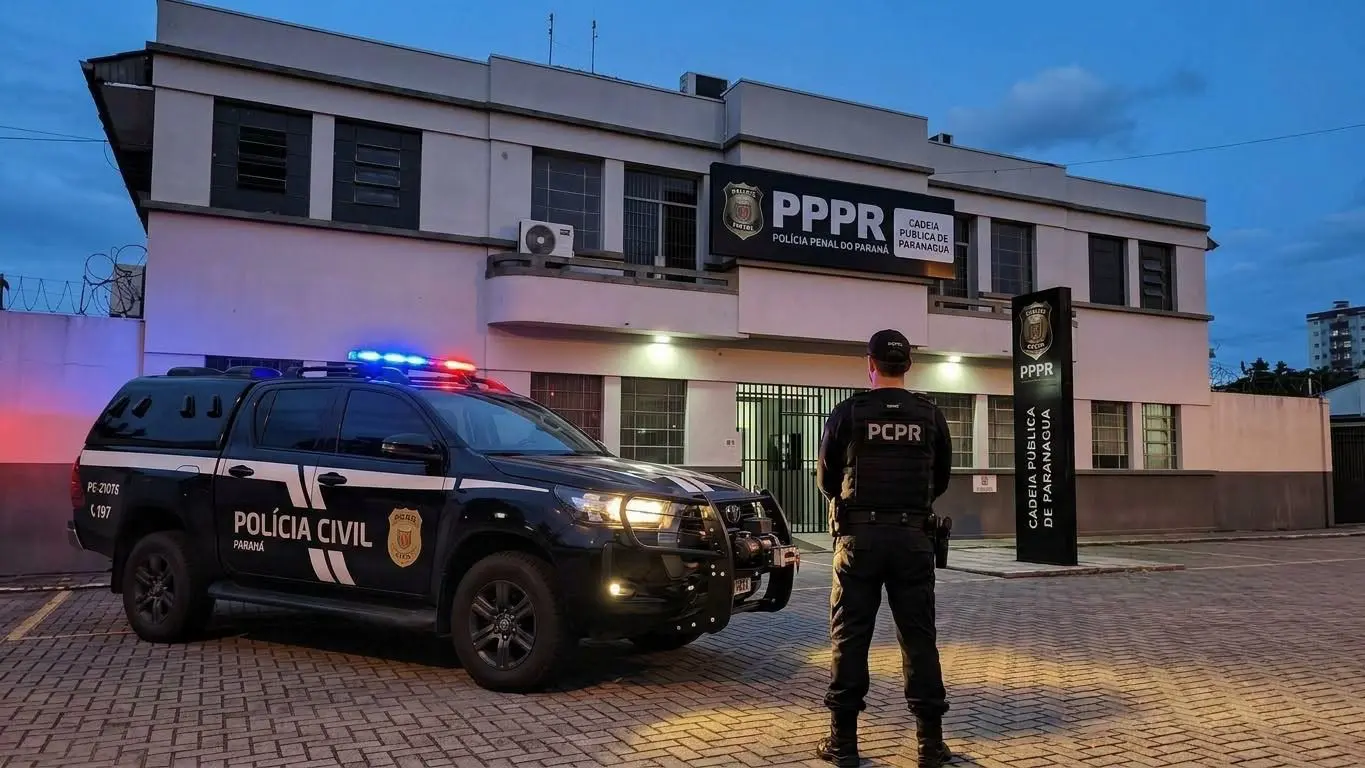 Todos os indivíduos capturados foram encaminhados para a Cadeia Pública de Paranaguá, onde permanecem à disposição da Justiça - Foto modificada por IA